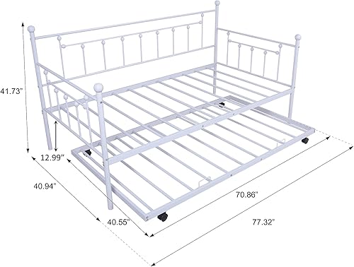 Miniatura 2 de Haike Sofá cama doble estándar con ruedas, marco de metal de sofá cama con ruedas extraíbles, adecuado para niños, adolescentes y adultos, gris