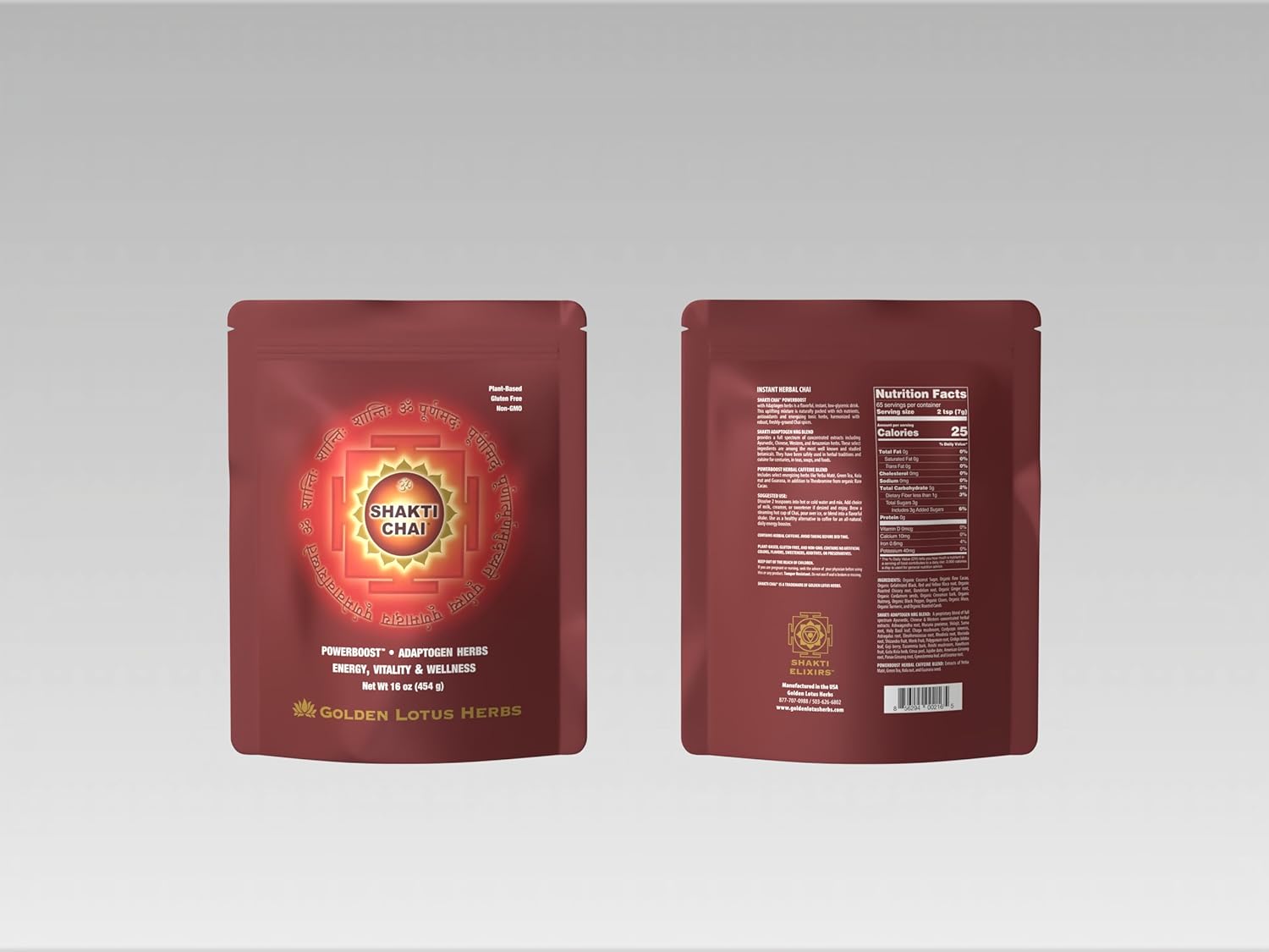 Shakti Chai Herbal Chai Mix – Maca & Superfood Blend | Spiced Chai Drink with Coconut Sugar, Cacao & Yerba Mate – 16 oz.