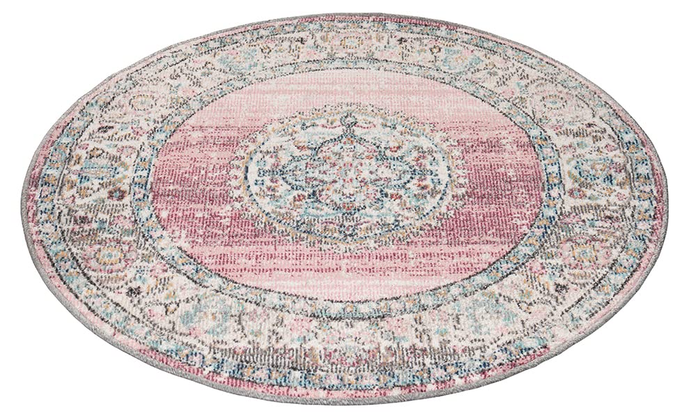 the carpet Palma – Moderner Teppich, Pflegeleicht & Langlebig, Für Wohnzimmer & Schlafzimmer, auch Wetterfest & UV-beständig für Balkon & Terrasse, Rosa, 120 cm Rund