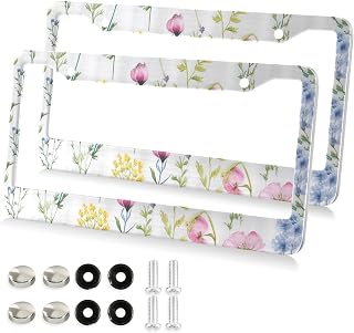 Cosmos Flower Plant License Plate Frames 2 Pack Front Rear Aluminum Car Plate Holder with Screws Caps