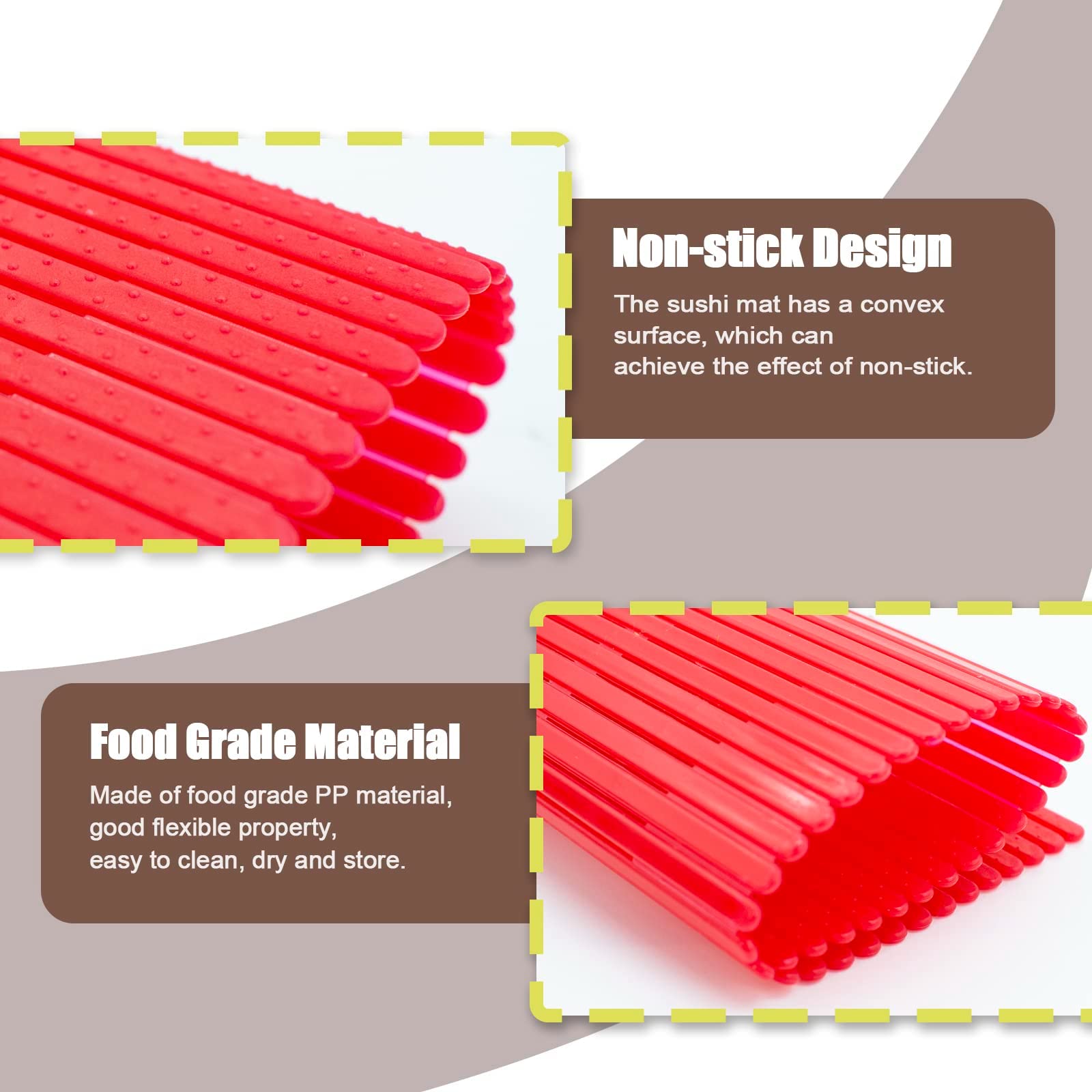 4 alfombrillas de plástico antiadherentes para sushi, kit de fabricación de rodillos de sushi hecho en casa con paleta de arroz, tapete de cocina de sushi japonés para el hogar, cocina y 6