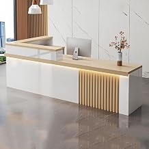 L Shaped Reception Desk with Counter, Modern Front Desk Reception Counter with Lockable Drawer, Retail Checkout Office Computer Workstation for Clothing Store Beauty Salon, SOHO, Shop