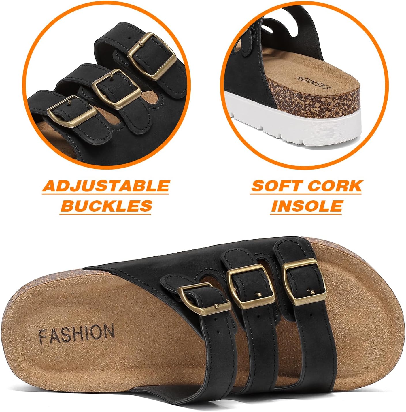 YorFotMae Women’s Platform Sandals – Chunky Cork Sandals with 3 Adjustable Straps, Comfortable Platform Sandals for Women, Perfect for Casual and Outdoor Wear - Image 5