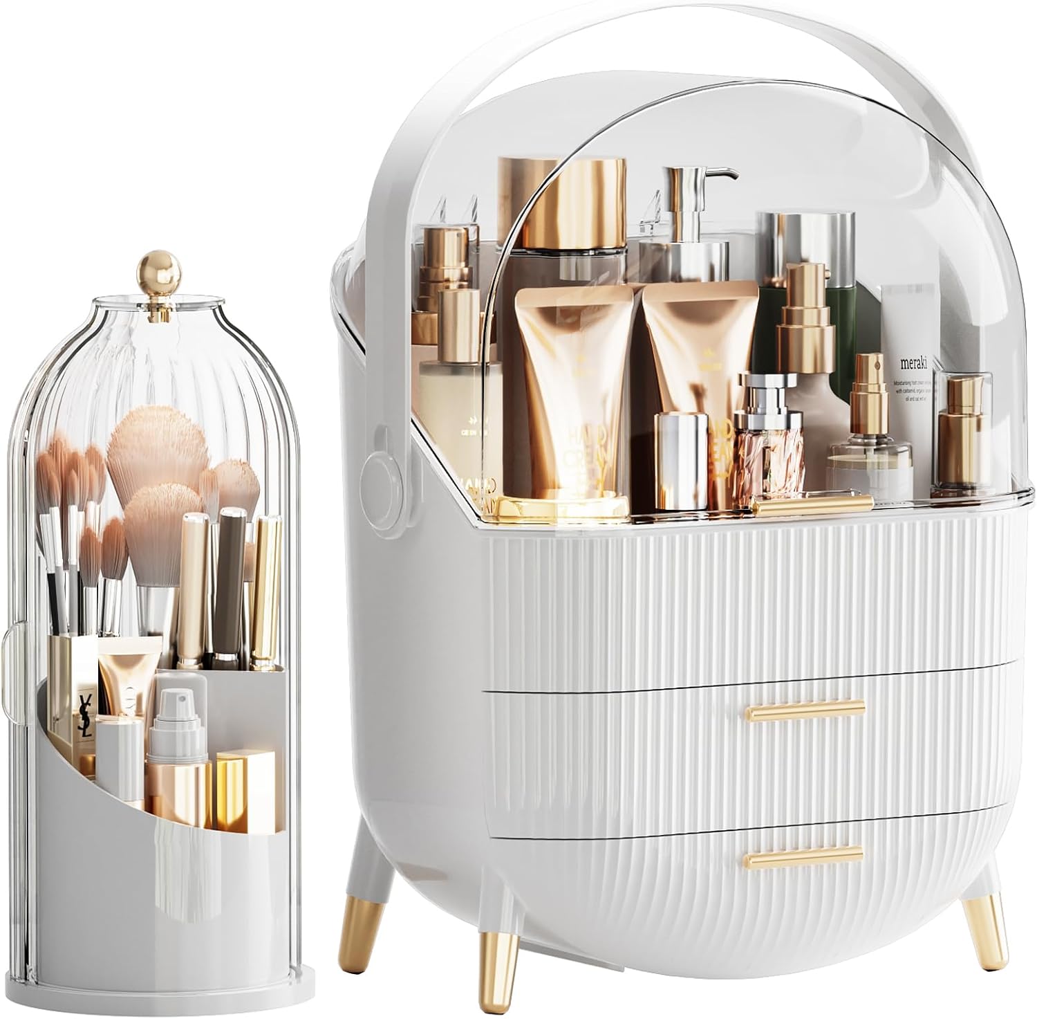 Makeup Organizers Countertop, Makeup organization for Vanity, Cosmetic Storage with Lid and Drawers, Skincare Display Cases with for Desktop, Bathroom (White) Makeup Organizers Countertop, Makeup organization for Vanity, Cosmetic Storage with Lid and Drawers, Skincare Display Cases with for Desktop, Bathroom (White)