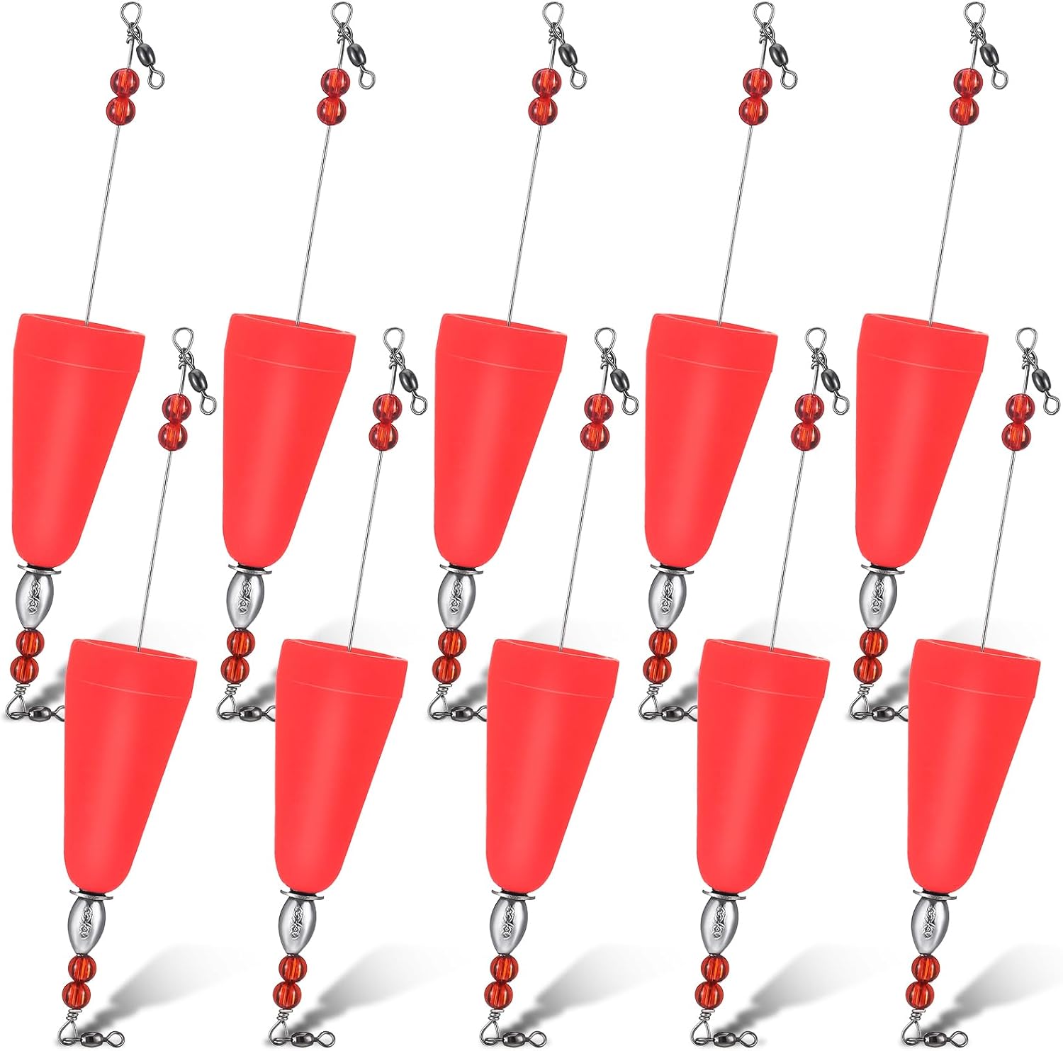 Lunmon 10 Pcs Popping Corks Floats for Saltwater High Visibility Cork Fishing Weighted Bobber Floats Bobbers Fishing Tackle for Redfish Speckled Trout Sheepshead Flounder