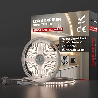 Shine Decor LED Streifen 5m, AC 220V 230V IP65 Wasserdicht LED Band, SMD 2835 12