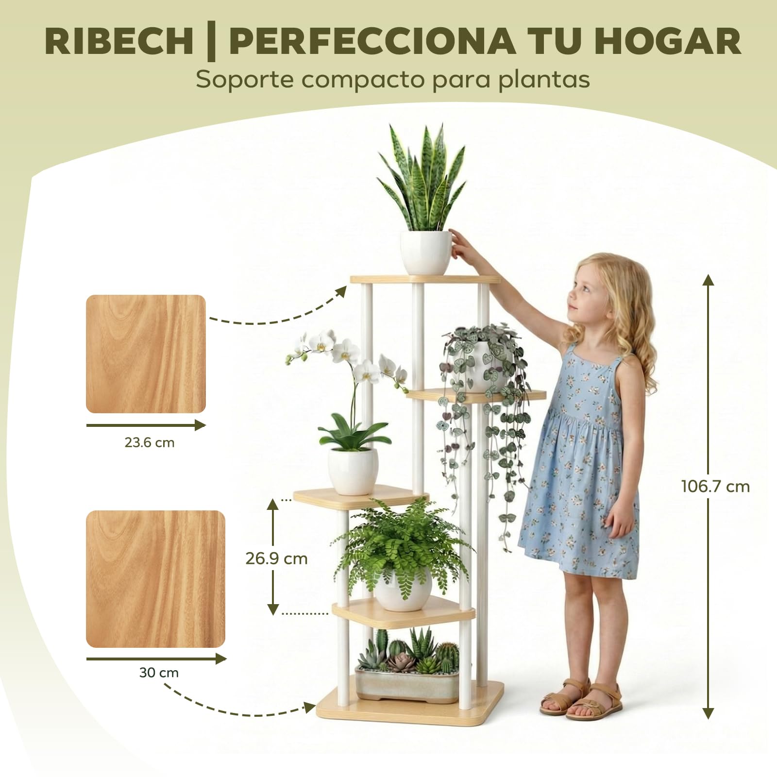 Ribech Soporte para Plantas de Interior Estante para Plantas 5 Niveles, Soporte de Flores de Metal para Interior/Exterior, Jardineras para Balcón Salón, Blanco — view 6