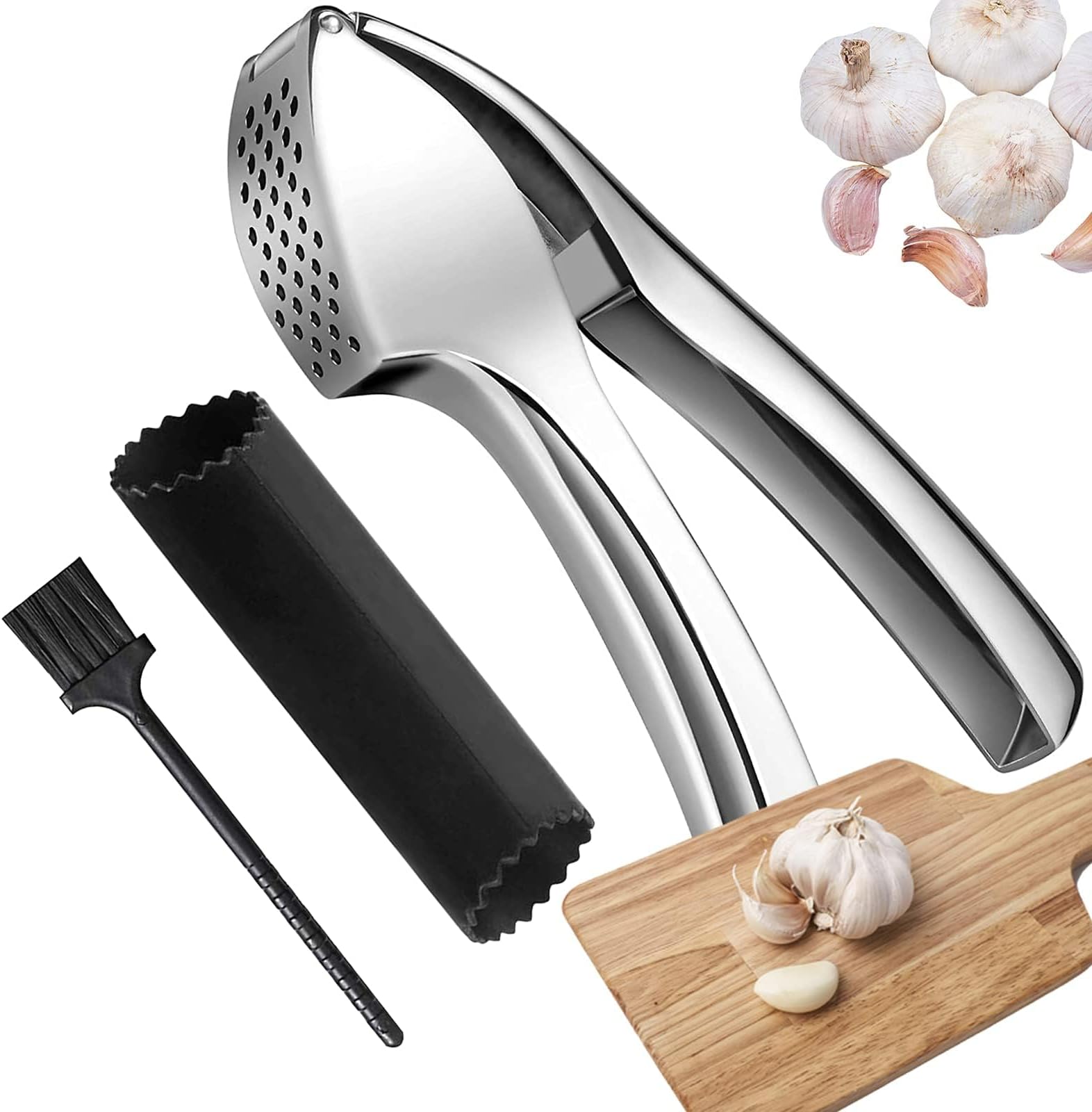 CALIYO Garlic press with ergonomic handle and Peeler Set, Easy Squeeze, Dishwasher Safe, Easy Clean - professional grade gift for any occasion