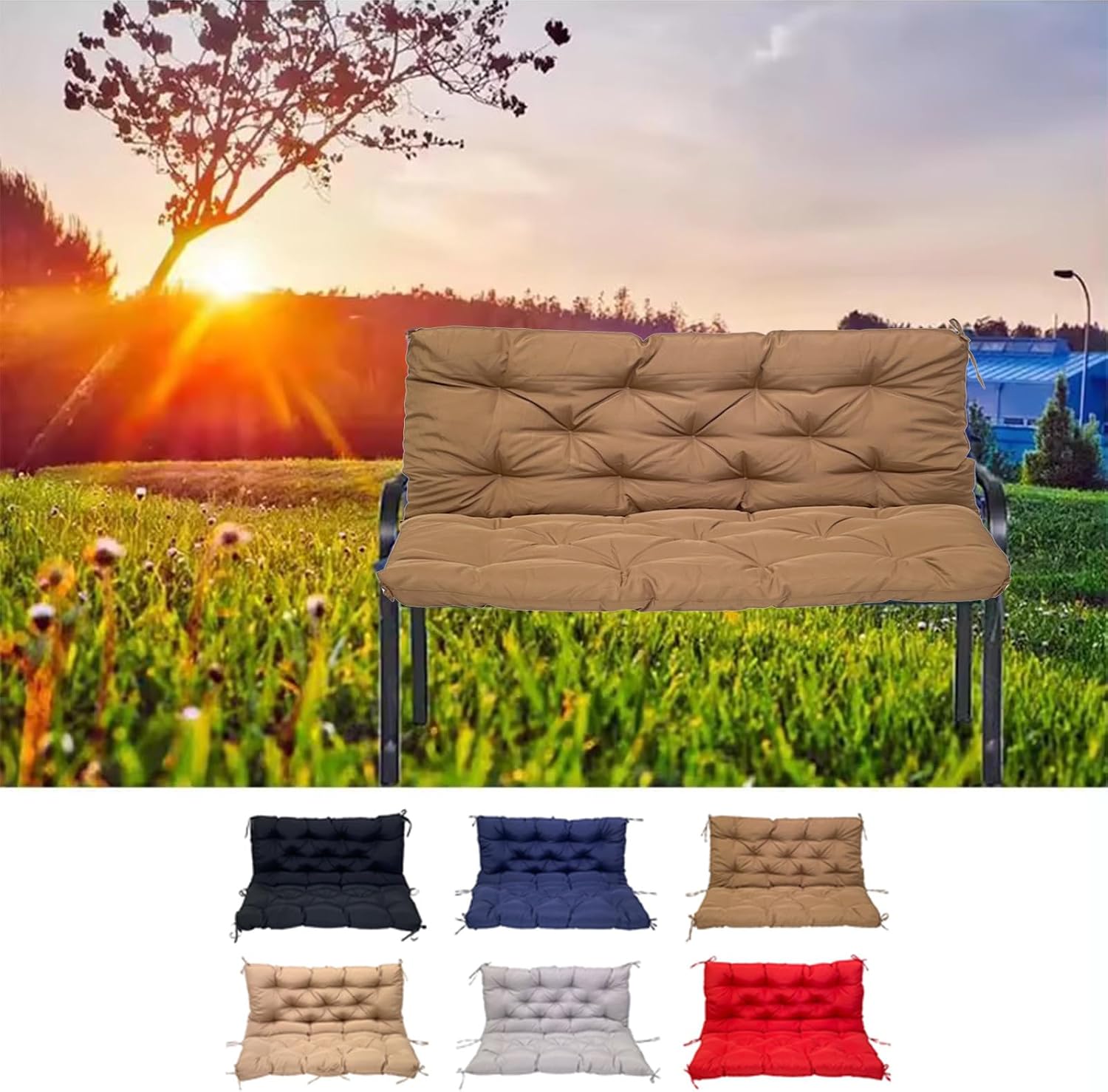 4" Thick Waterproof Porch Swing Cushion 2-3 Seater Replacement Outdoor Swing Cushions with Back Support Patio Swing Cushion for Outdoor Bench Furniture,lightcurry-60x40x4in