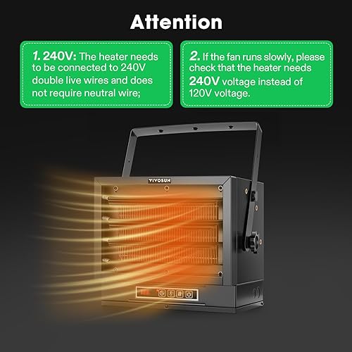 Miniatura 8 de VIVOSUN Calentador de garaje de 8500 W, calentador eléctrico de garaje de 240 V con 3 modos (8500 W5600 Wsolo ventilador), calentador digital