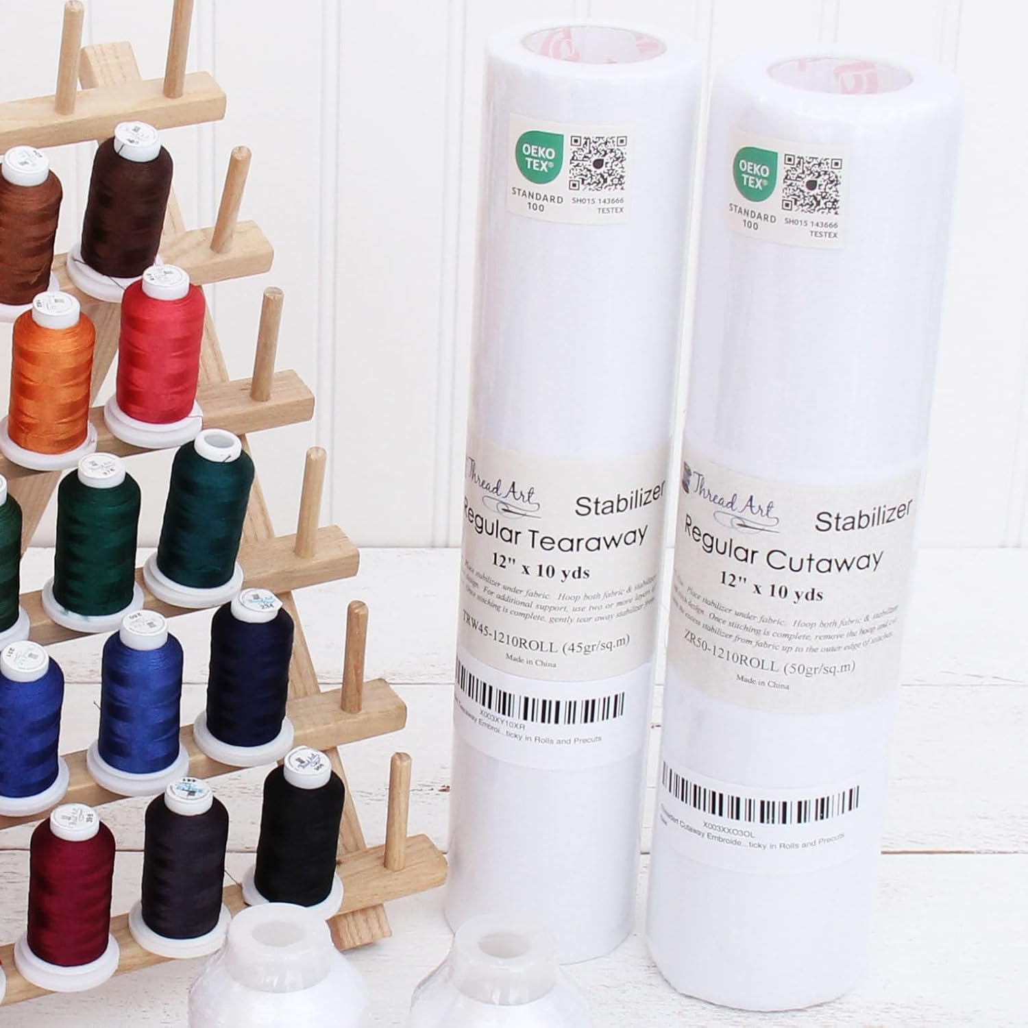 Threadart Embroidery Machine Starter Set | 40 500M Spools 40wt Thread, 50 Embroidery Designs, Stabilizer, Bobbin Thread, Rack | for Brother Babylock Janome Singer Pfaff Husqvarna Bernina Machines