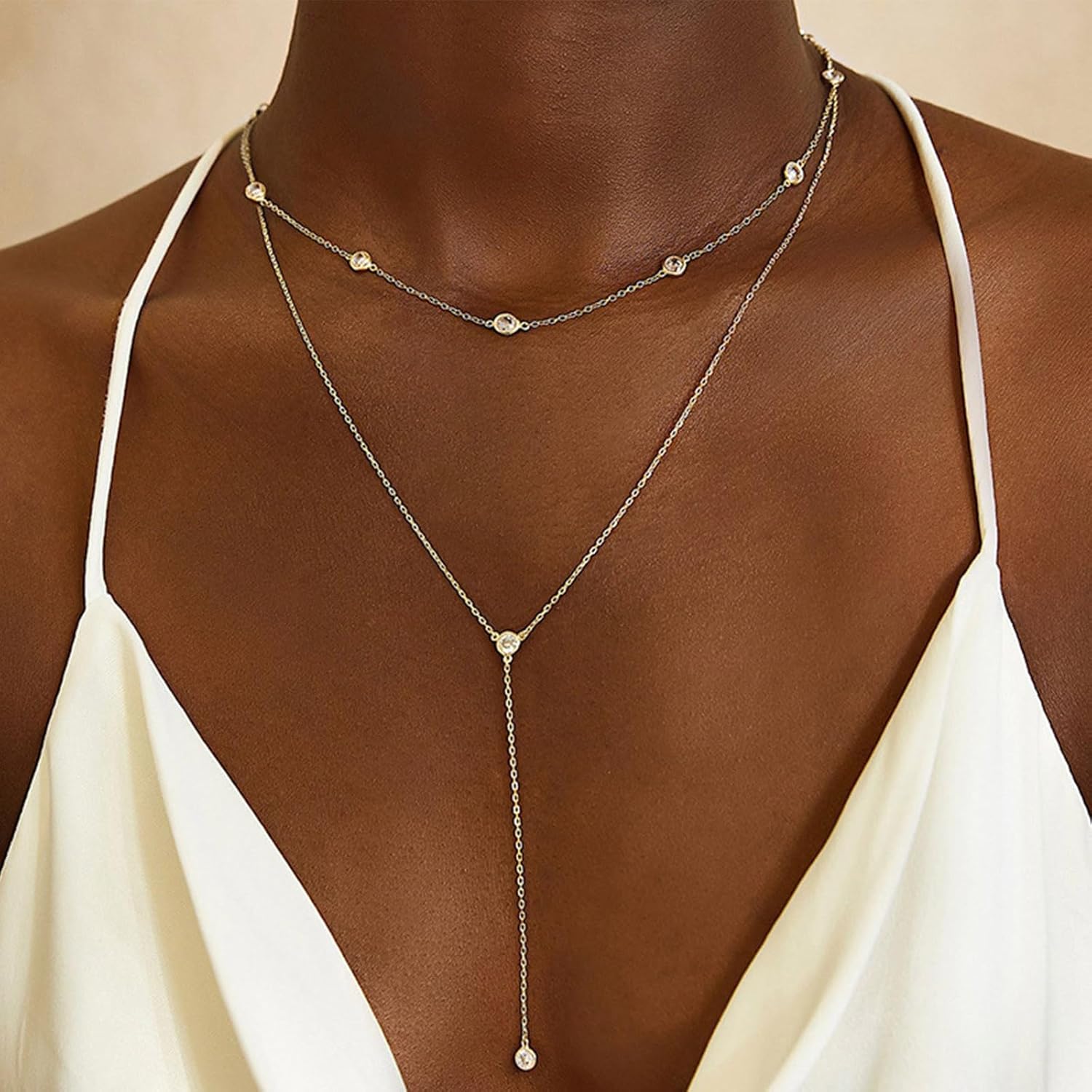 Gold Star Necklace For Women Pendant Adjustable Starburst Jewelry Statement Cubic Zirconia Double Layered Necklace For Prom Gifts - Image 4