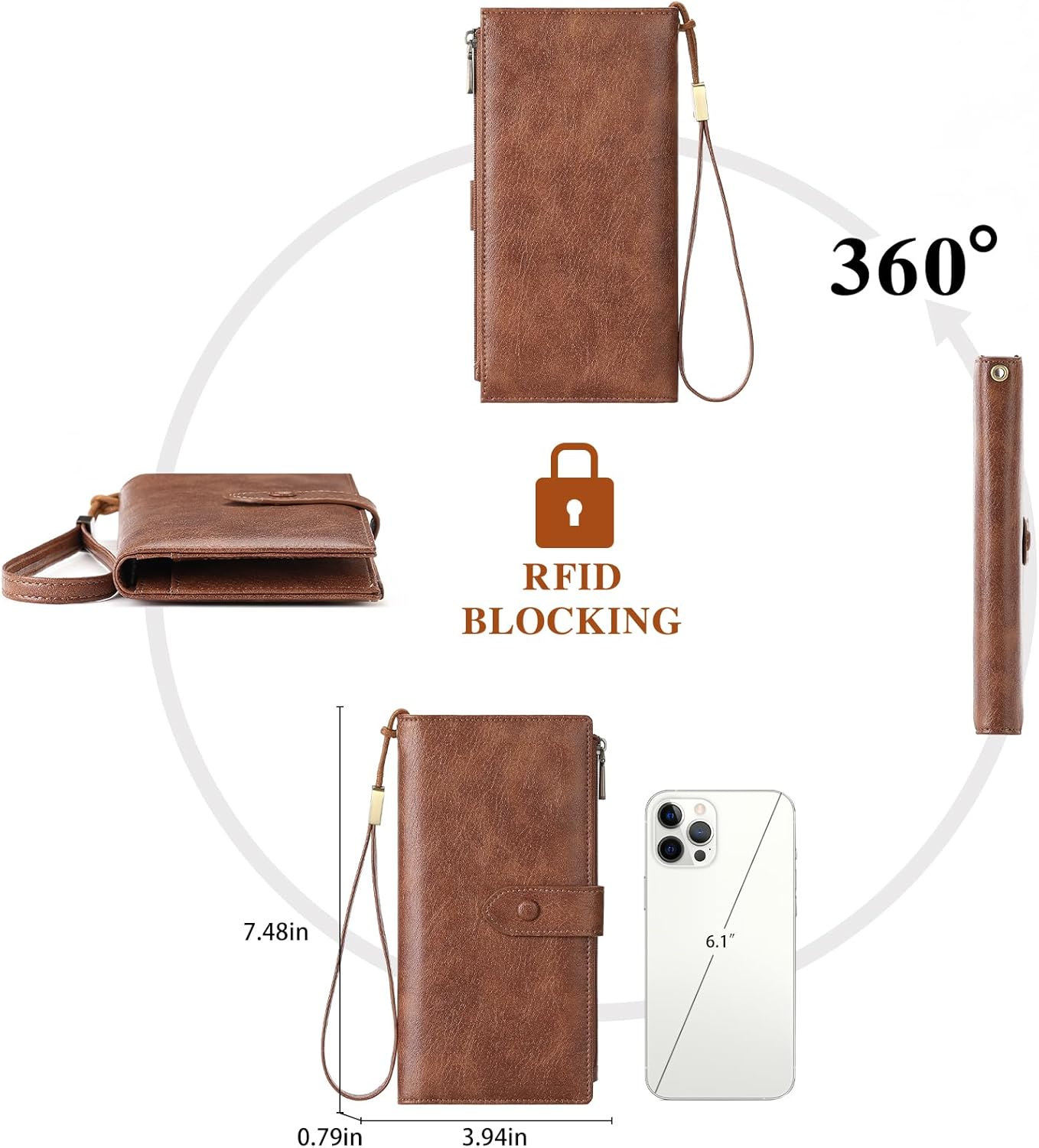 SENDEFN Wallet for Women RFID Blocking Leather Clutch Long Purse Large Capacity Credit Card Holder Wristlet - Image 5