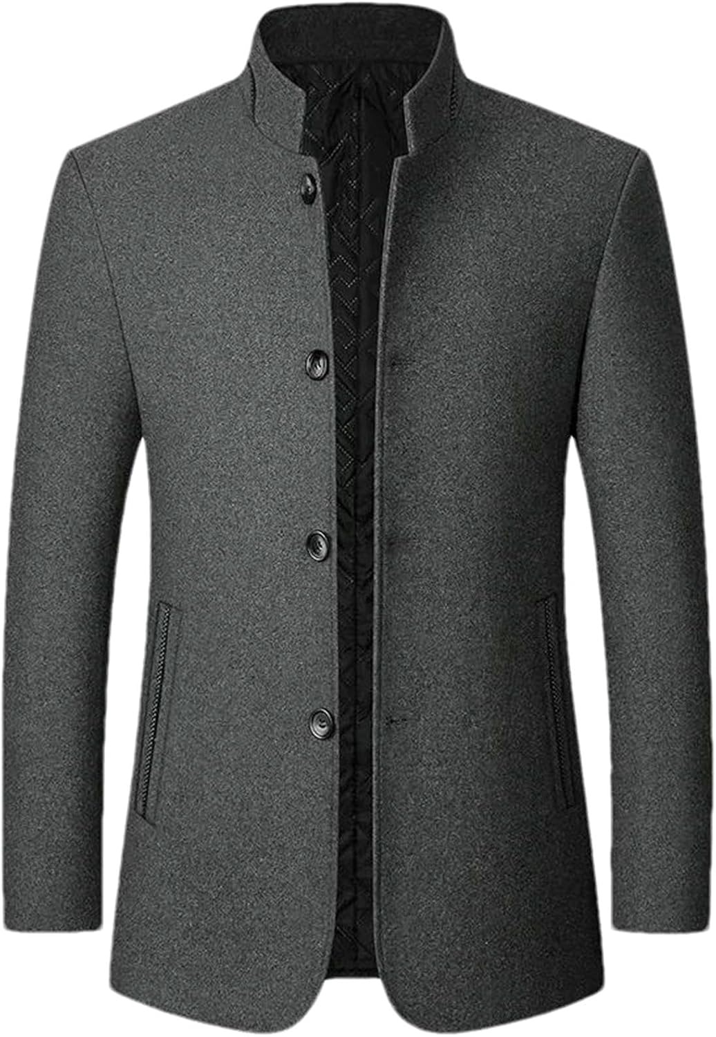 JXQXHCFS Men’s Stand Collar Wool Blend Coat Casual Business Winter Jacket Mandarin Collar Button Down Overcoat for Men