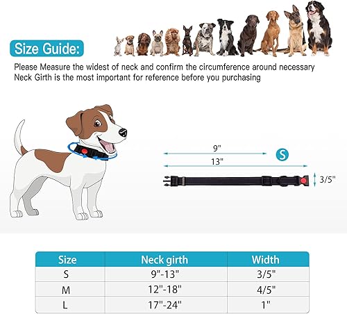Miniatura 5 de Juego de collar y correa reflectante para perro con hebilla de bloqueo de seguridad, collares de nailon para mascotas, ajustables para perros
