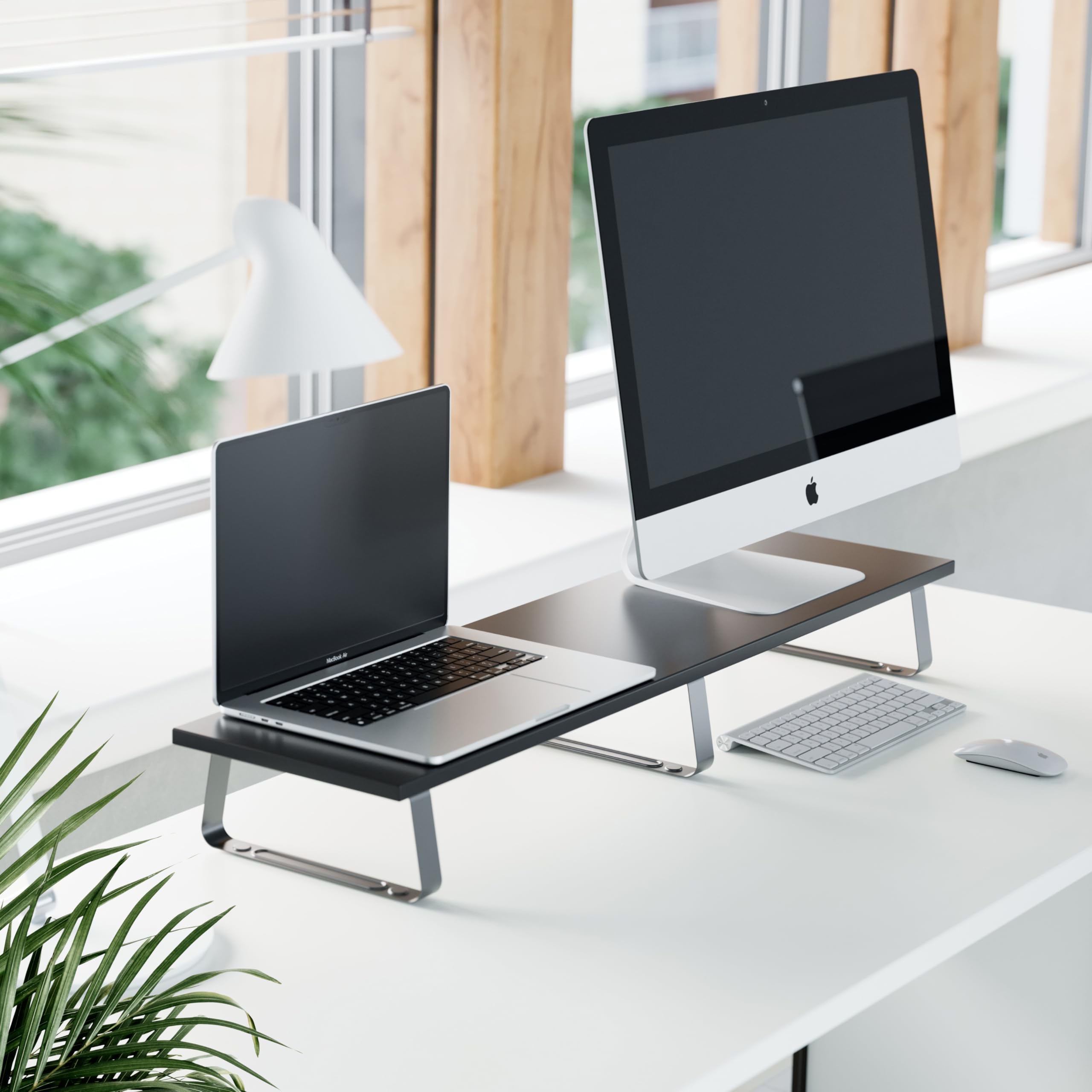RICOO Soporte monitor mesa Elevador para pantallas PC 100 x 26 x 12 cm Negro