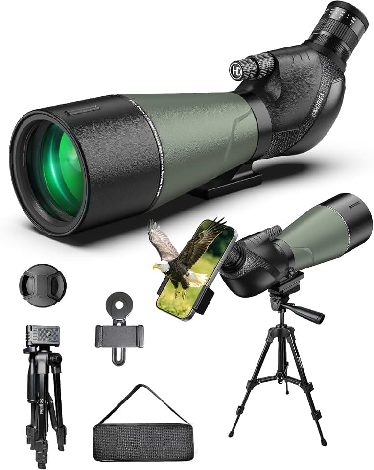 20-60x80 HD Spotting Scope with Dual Focusing Phone Adapter &amp; Tripod | BAK4,FMC,Shockproof Waterproof Fogproof for Bird Watching Hiking Safari