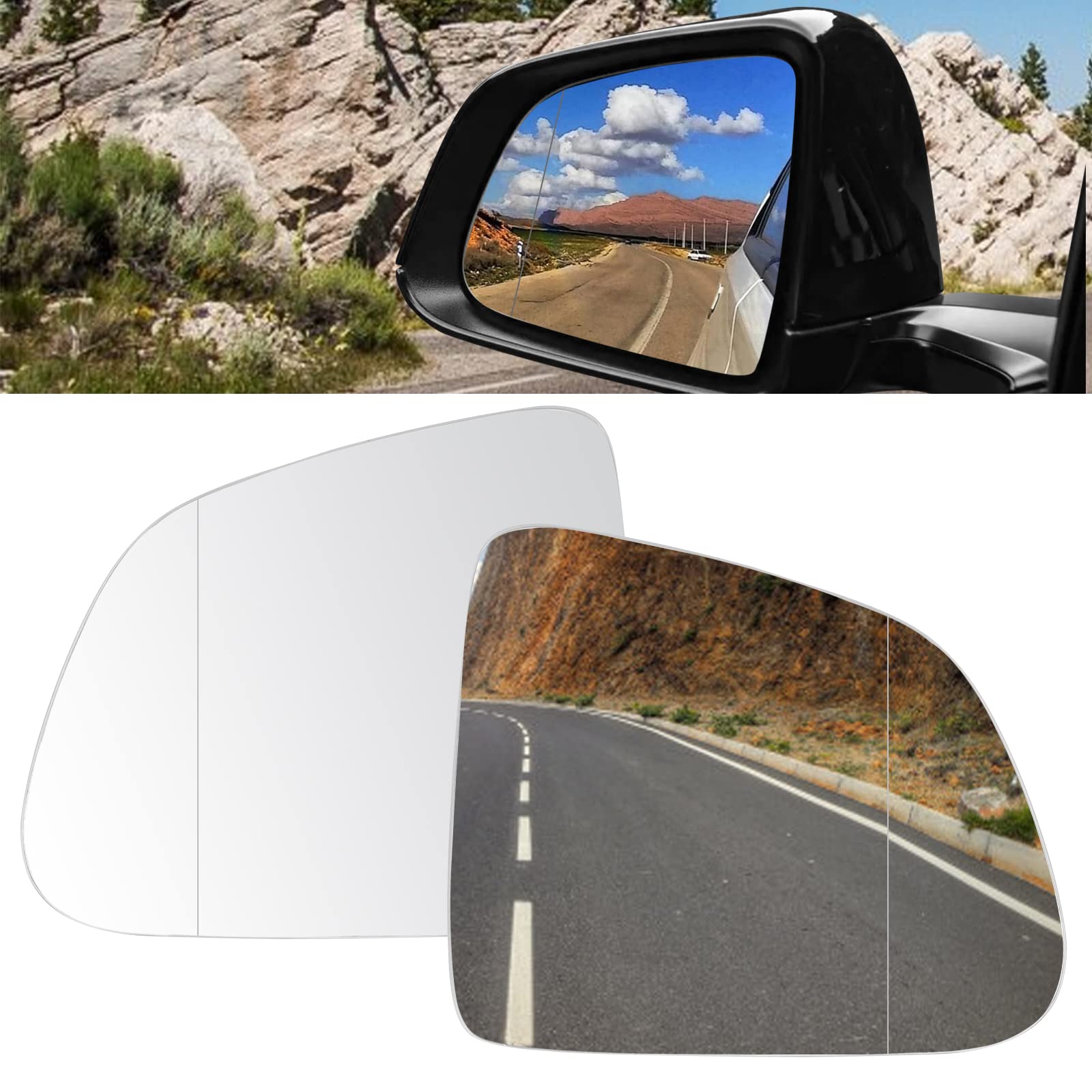 ONKENTET Side View Mirror Compatible with Tesla Model Y HD Panoramic Convex Rearview Mirror Wider View Lens Replacement Glass Accessories Cato Type with Heat Defogging Eliminate Blind Spots