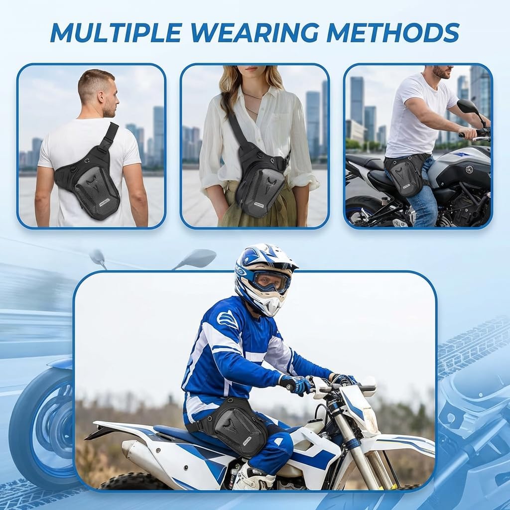 Motorcycle Leg Bag for Men&Women—Adjustable Drop Leg Bags&Tactical Thigh Bag for Hiking, Cycling, Riding, Fishing&Outdoor Activities—Complimentary keychain
