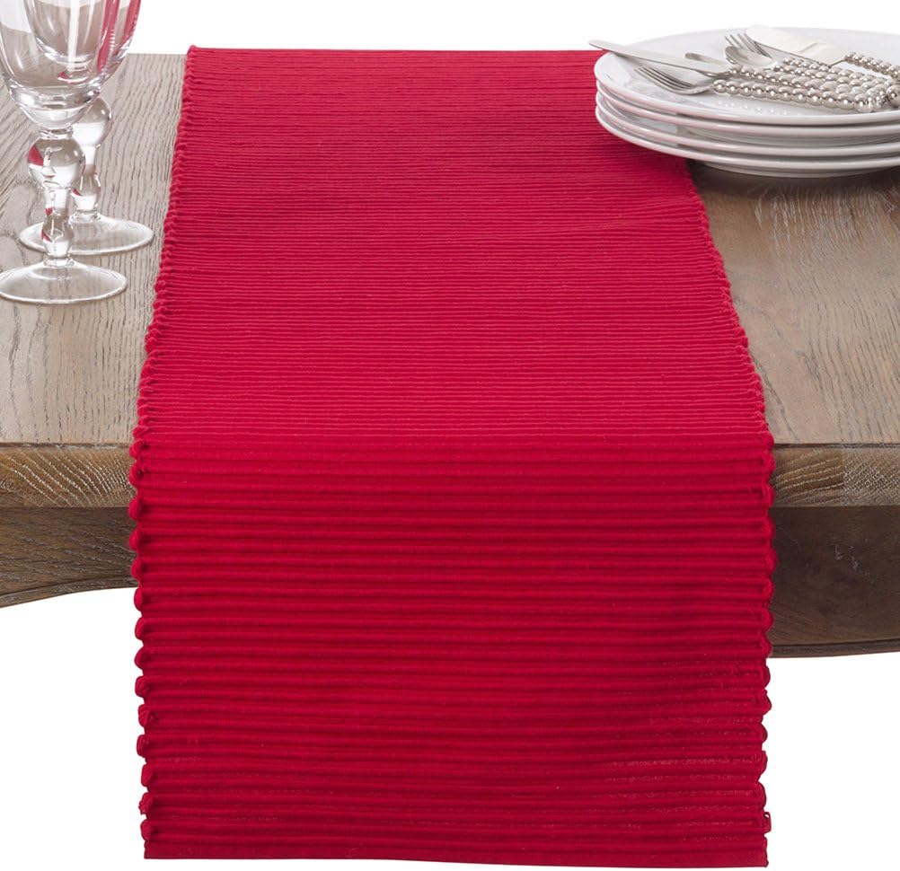 Fennco Styles Classic Everyday Ribbed Cotton Table Runner 13" W x 54" L - Red Table Cover for Home, Dining Room, Holiday, Wedding, Christmas and Special Occasion