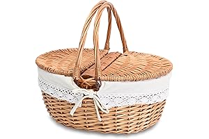 Cute 13" Wicker Picnic Basket with Removable Liner Empty Picnic Baskets with Lid