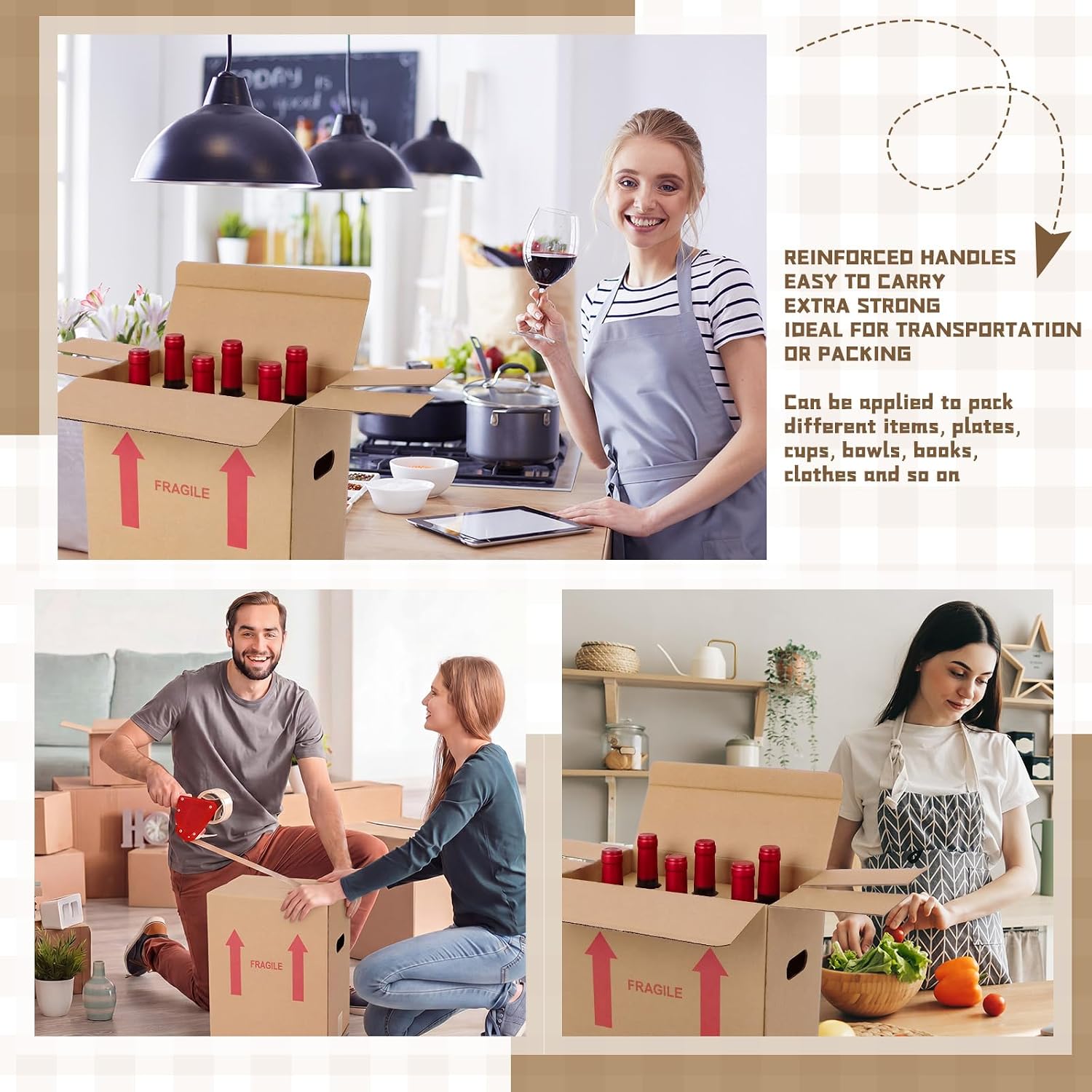 Tatuo 20 Pack Wine Bottle Moving Box 14 x 9 x 13 Inch Corrugated 6 Bottle Wine Shipping Box Kitchen Moving Storage Carrier with Divider Kits and Handles for Glassware Dishes Travel