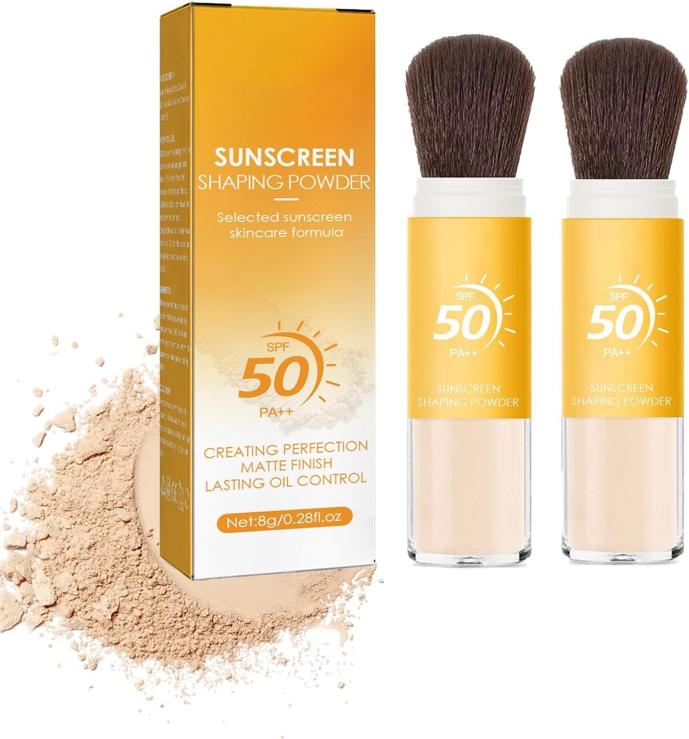 2 Piezas Polvos Minerales Protector Solar, Polvo Fijador de Protección Solar Mineral, SPF 50 PA ++ Ligero Transpirable Control de Aceite Acabado Mate Natural