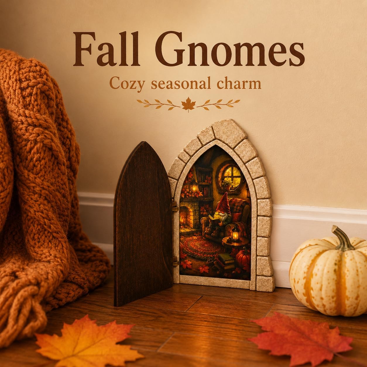 Fairy Door for Wall, 3 Garden Gnomes Scenes, Fall Gnomes & Halloween Gnomes