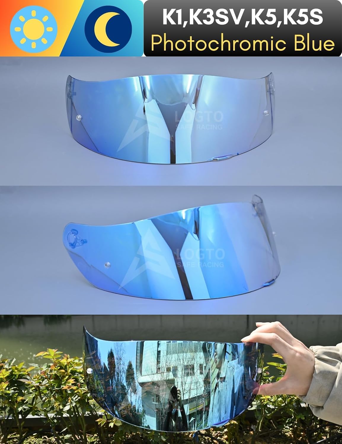 Photochromic Visor Compatible With K1S,K1,K5,K5S Helmet Transition Face Shield (K1,K3SV,K5,K5S Clear Blue To Ice Blue)