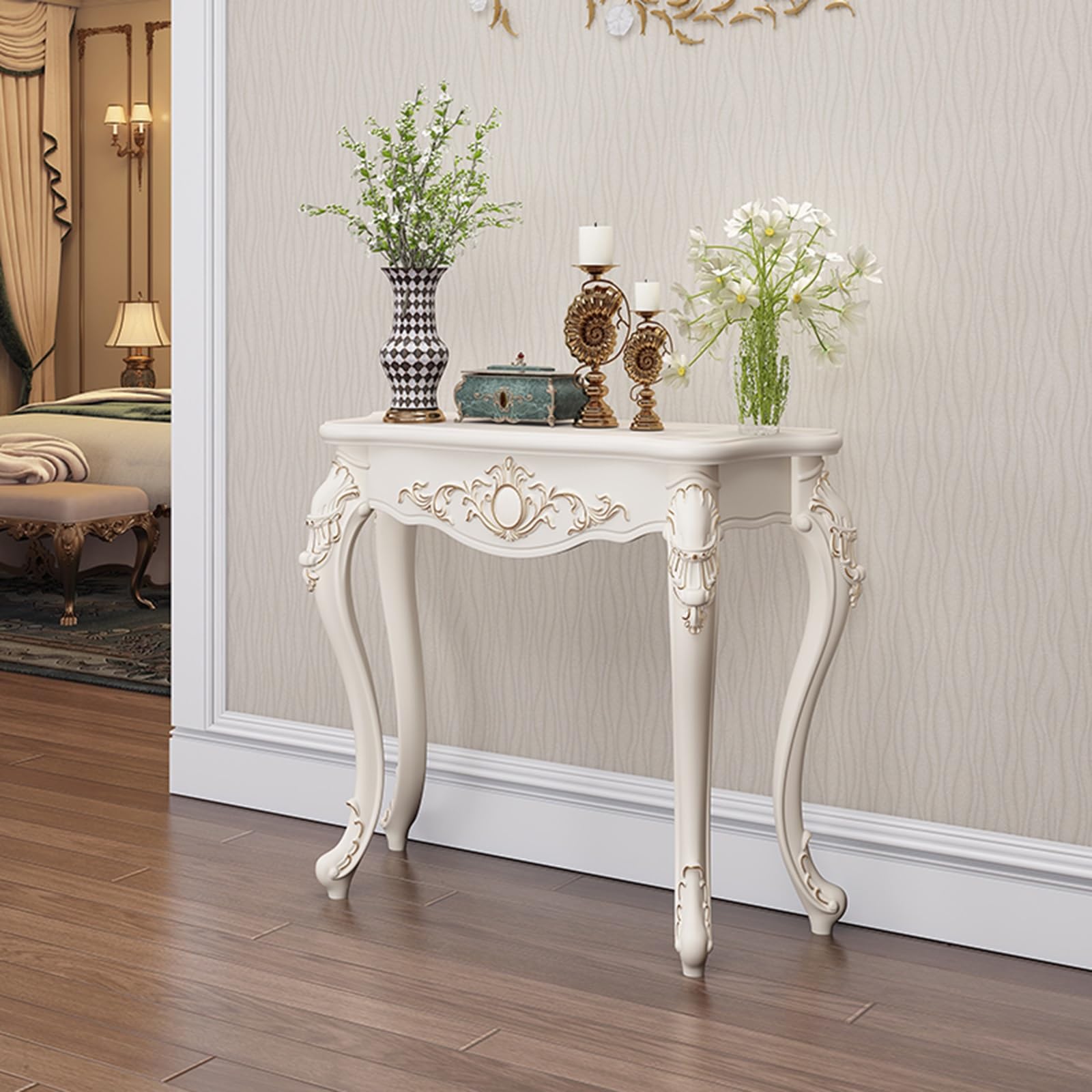 Consola rectangular blanca de 4 patas mueble recibidor moderno estrecho con almacenamiento de 80cm