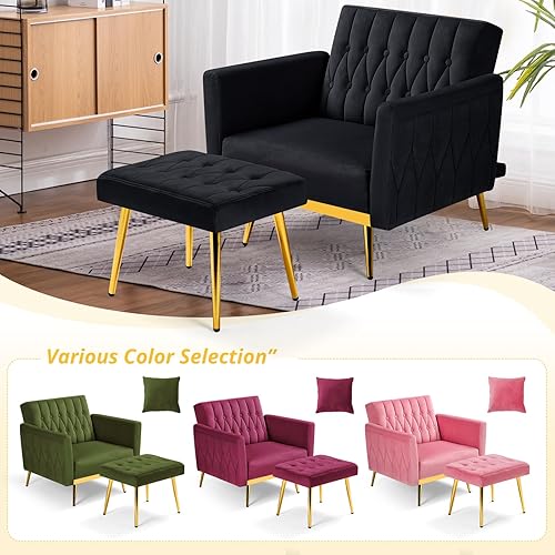 Miniatura 106 de Silla decorativa de terciopelo con reposabrazos y respaldo ajustables, sillón reclinable con botones, sillón reclinable individual con otomana y una