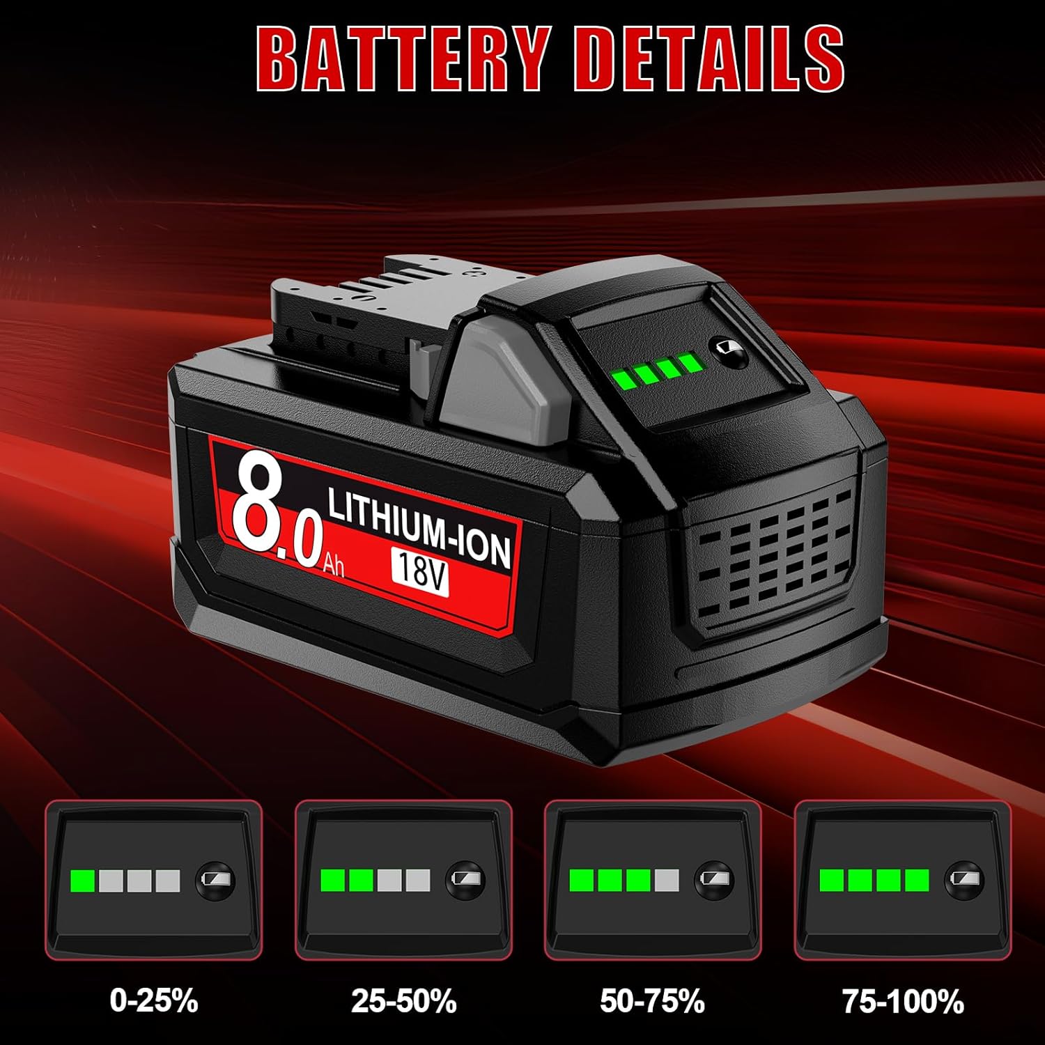2 Packs 18V 8.0Ah 48-11-1850 Batteries Replacement for Milwaukee M18 Battery and Charger Compatible with Milwaukee 18V Battery 48-59-1850 48-11-1813 48-11-1815 48-11-1820 48-11-1840 48-11-1852