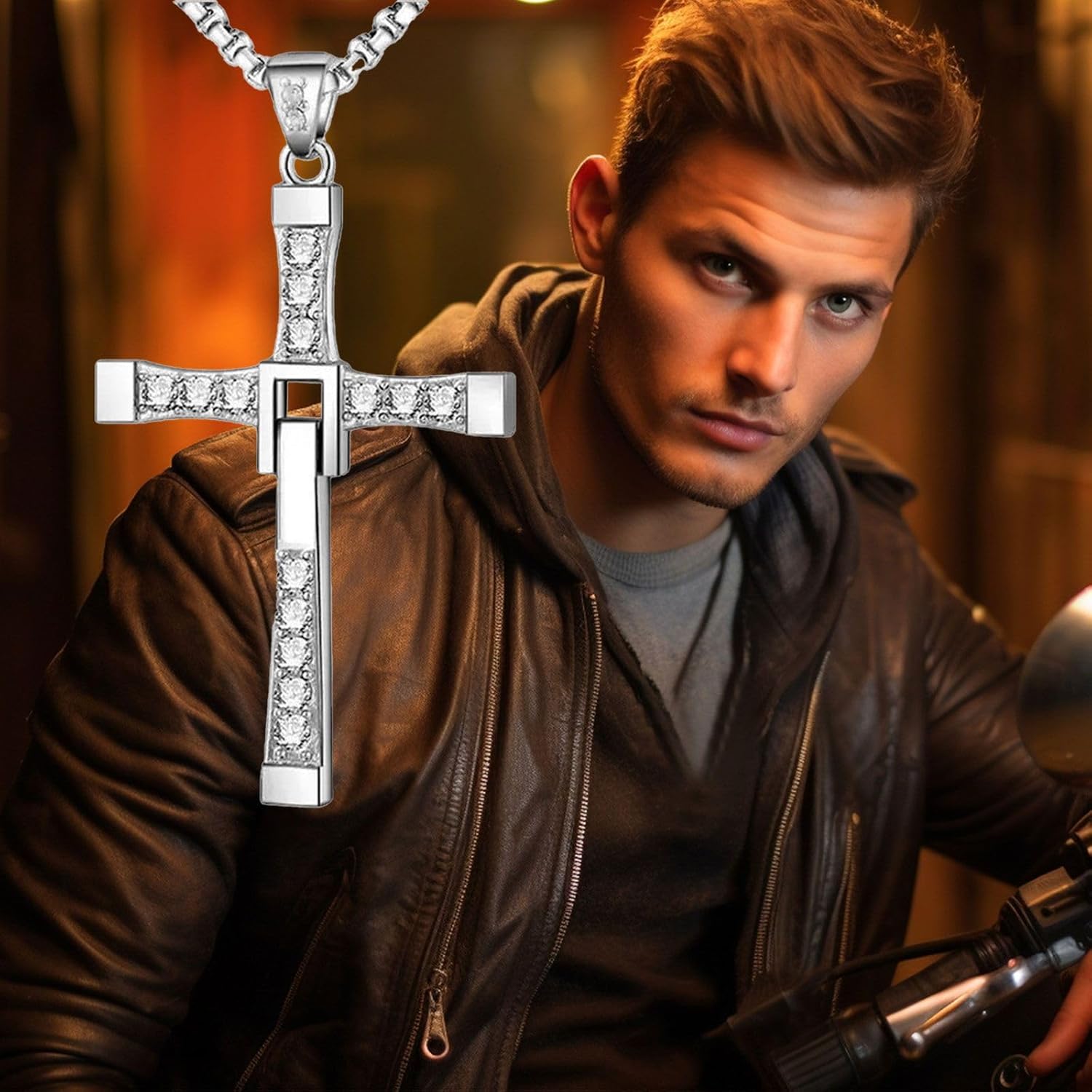 Ozzy Osbourne Cross Necklace, Dominic Toretto Necklace with Small Diamonds Silver, Sterling Silver Cross Pendant Necklace with Cubic Zirconia, Religious Jewelry - Image 6