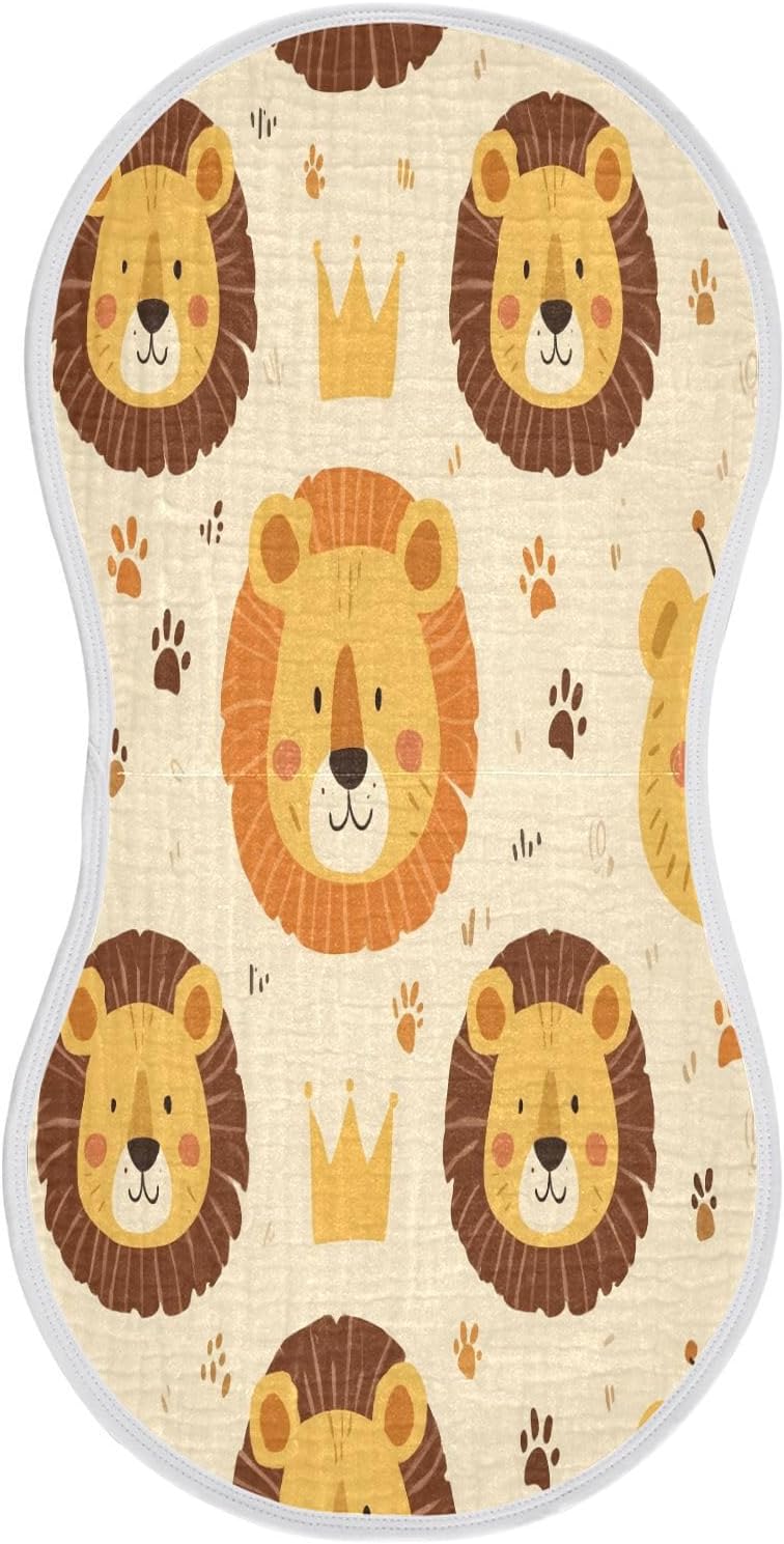 Cartoon Lion Face Pattern Baby Burp Cloths -4Pcs Soft Absorbent Muslin Washcloths Bibs Face Towel for Newborn Boys Girls 22 x 11 Inch