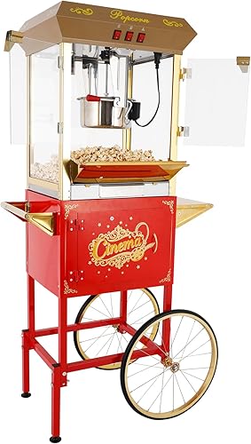 Miniatura 8 de Máquina para hacer palomitas de maíz, caldera de 12 onzas de acero inoxidable, máquina comercial de palomitas de maíz con vidrio templado, Rojo