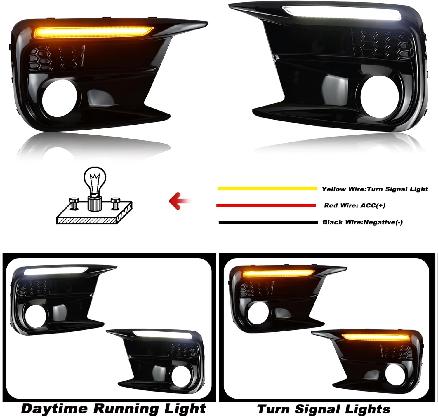 Switchback White/Amber LED DRL Front Fog Daytime Running Light Amber Turn Signal Feature Compatible with Subaru WRX/WRX STI 2018-2021 Fog Lamp Bezel Assembly