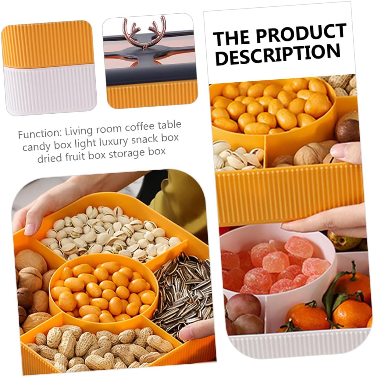 Multi-compartment Candy Container and Fruit Serving Tray with Lid, Double-layer Snack Storage Box for Party and Living Room Use