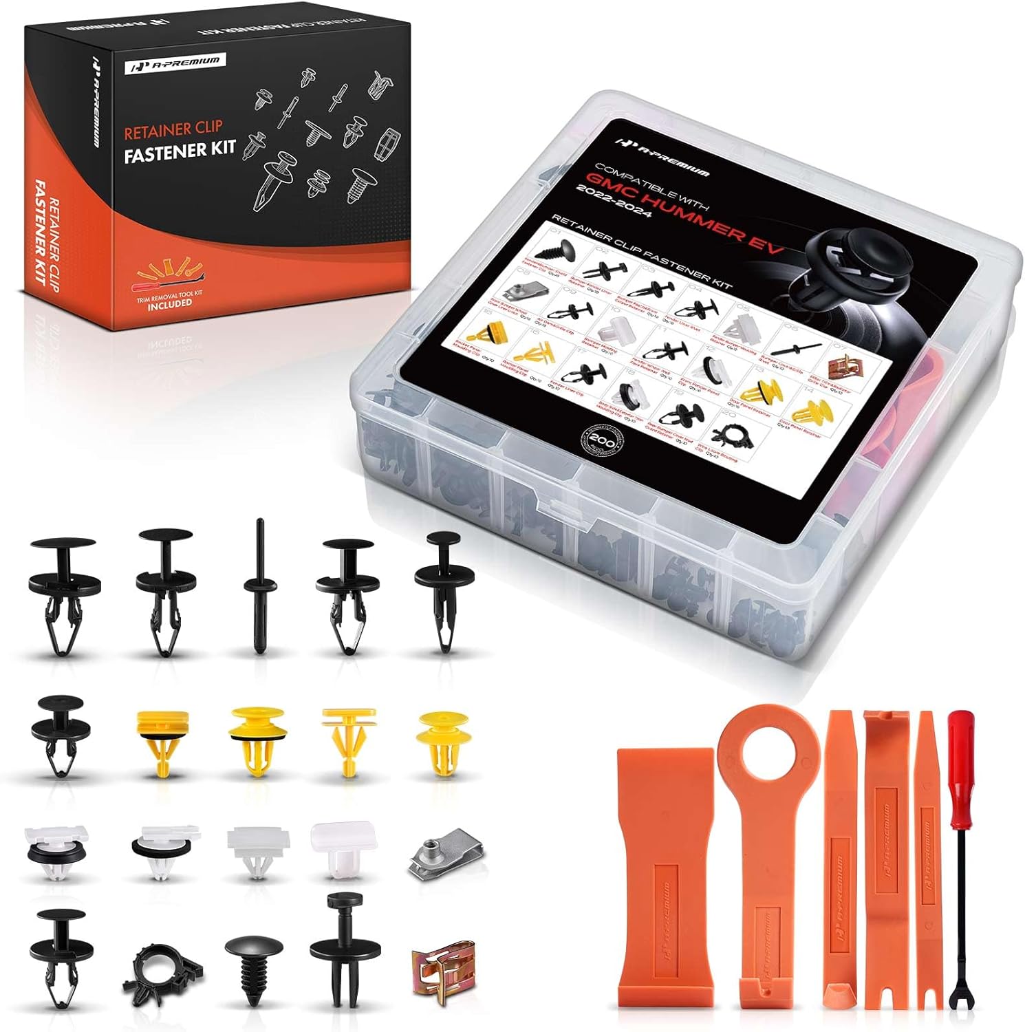 A-Premium 200PCS Bumper Retainer Clips Plastic Rivets Push Retainer Kit 20 Sizes 42.56oz Fender Door Panel Clips Compatible with GMC Hummer EV 2022-2024, w/Removal Tool