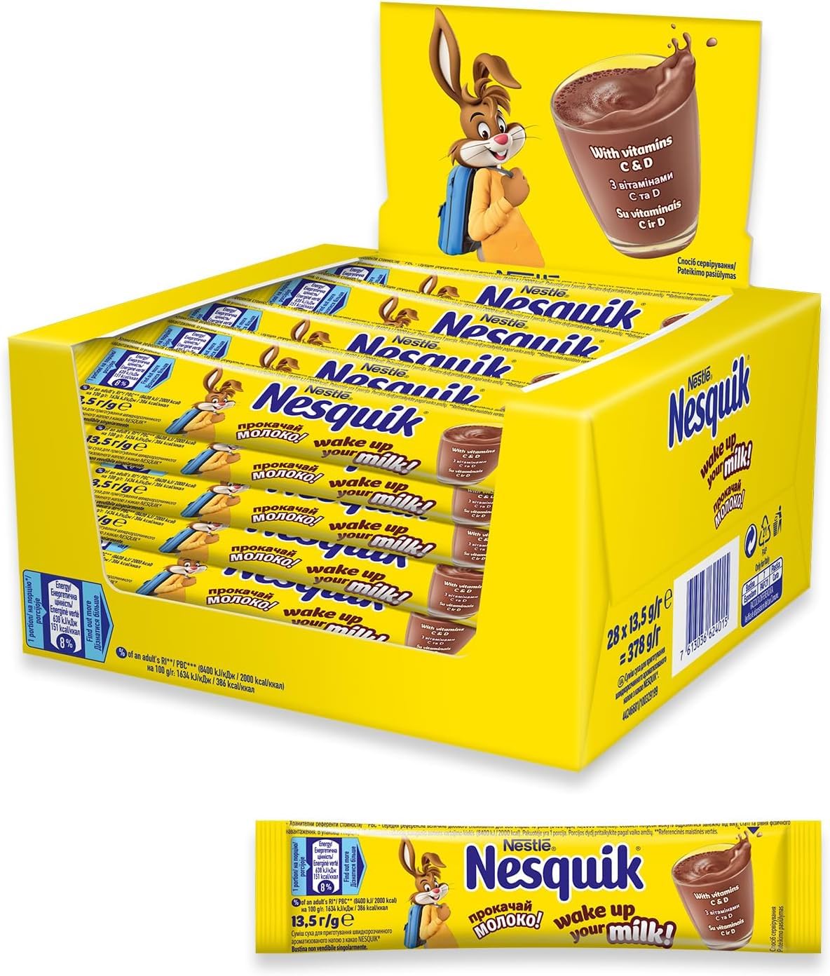 BOISSON CHOCOLAT CACAO NESQUIK FABRIQUÉE PAR NESTLE EU CONSERVATION LONGUE (60 Sachets x 13.5g)