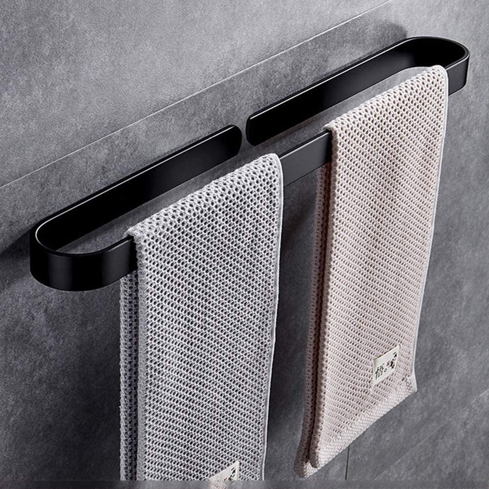 Porte-Serviettes Noir, Barre de Salle de Bain Suspendue à Une Seule Tige avec Anneau de Perforation Gratuit (60 cm)