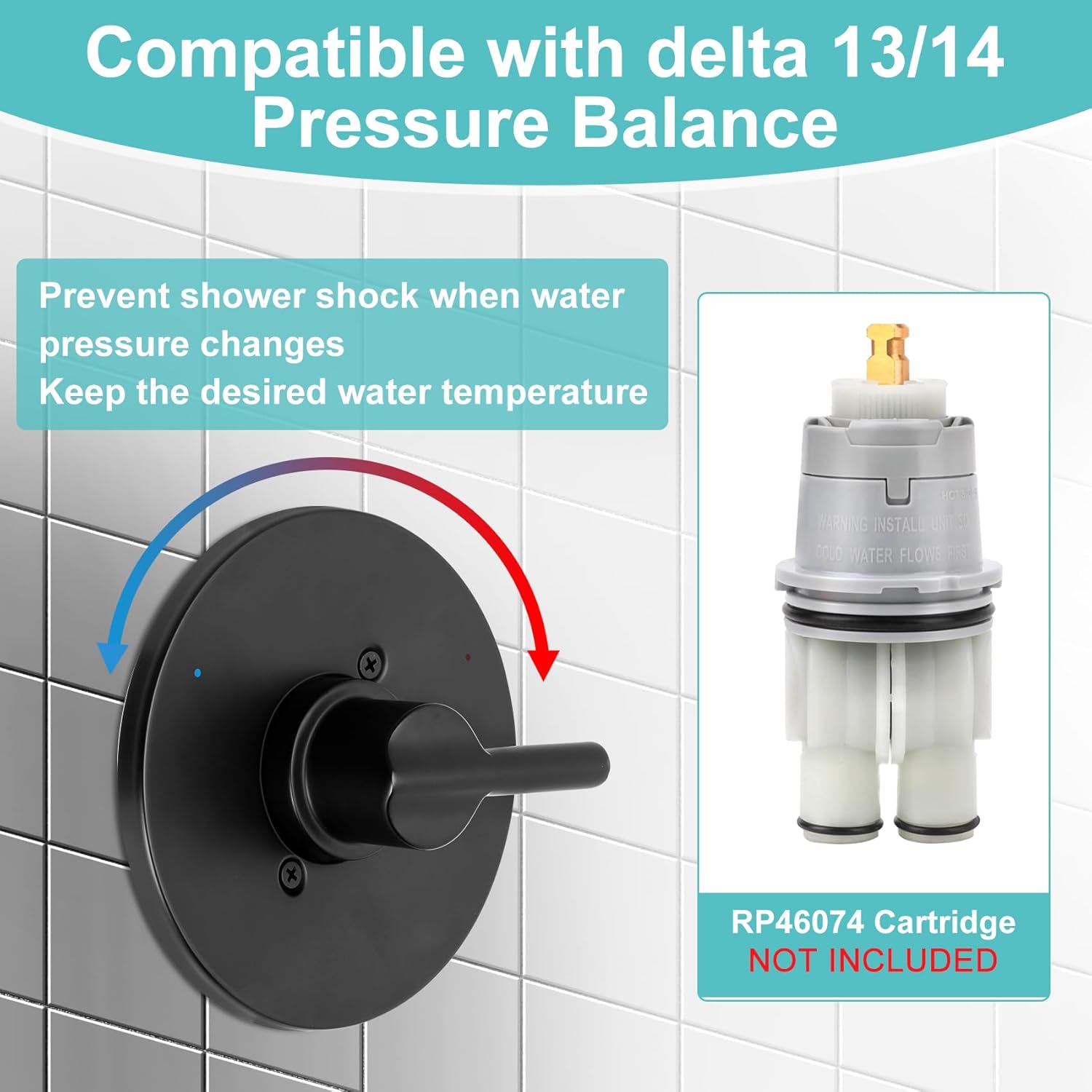 Replacement for delta Shower Trim Kit 14 Series, 144749-BL Matte Black Single-Handle Tub and Shower Trim Kit, Fits R10000 Series Valves, 6 Spray Shower Faucet Set (Cartridge/Valve Not Included)