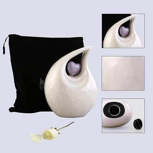 Miniatura 163 de Urna de corazón de lágrima dorada blanca para cenizas humanas Urnas de cremación para cenizas adultas Urna de ceniza funeraria para hombres