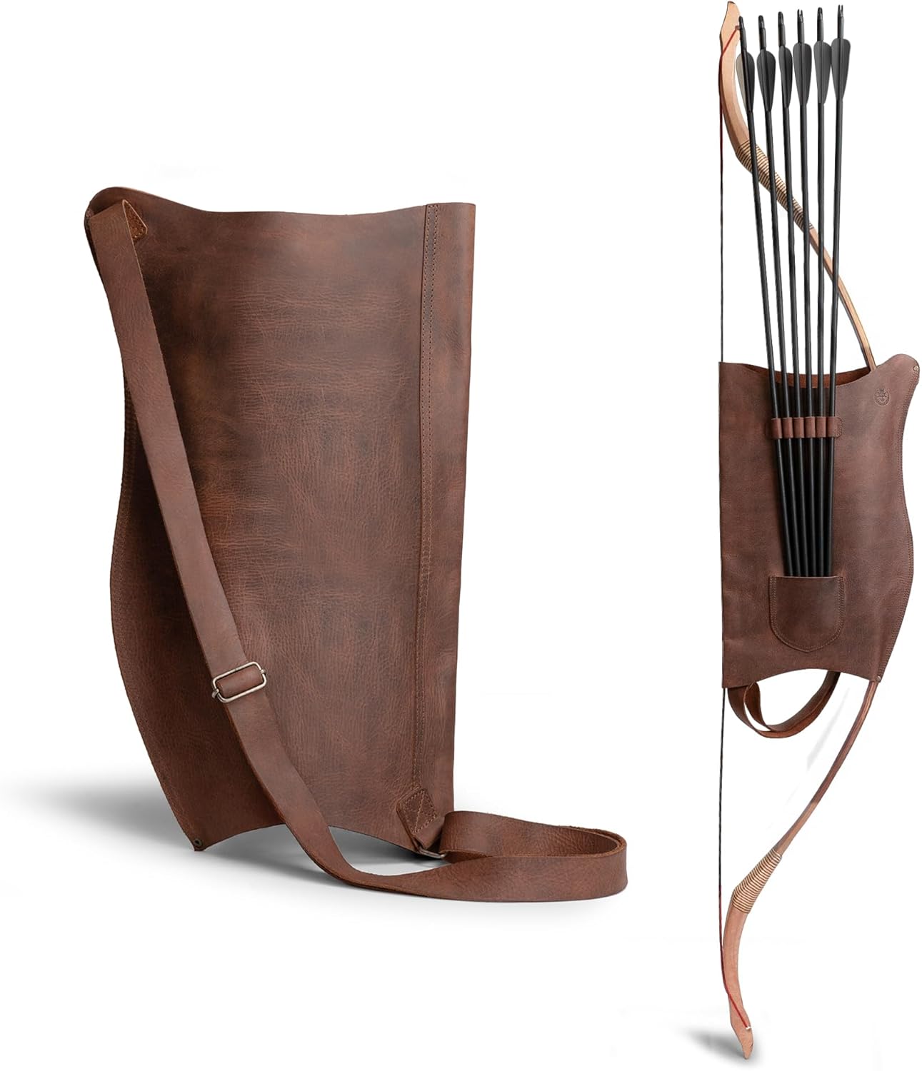 Archery Bow Carrier with Arrow Slots, Adjustable Shoulder Strap, Shooting Targeting, Training, Cosplay, Full Grain Leather, Handmade Archer Accessories
