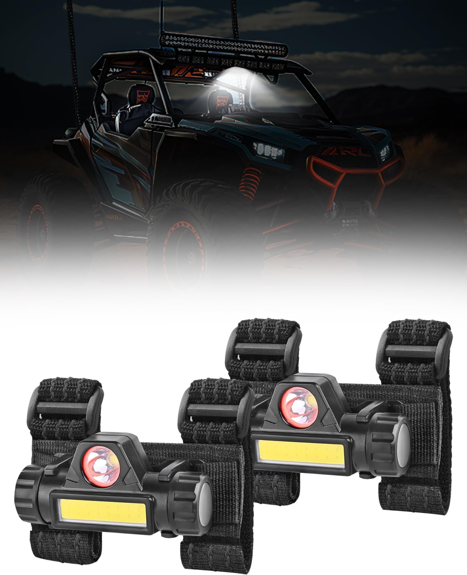 UTV Dome Light – Rechargeable UTV Cage Roof Lights, Universally fit Polaris Can-Am Yamaha Arctic Cat Kawasaki as UTV Spot Light, Reading Light, Work Light, Waterproof & Durable (2pcs)