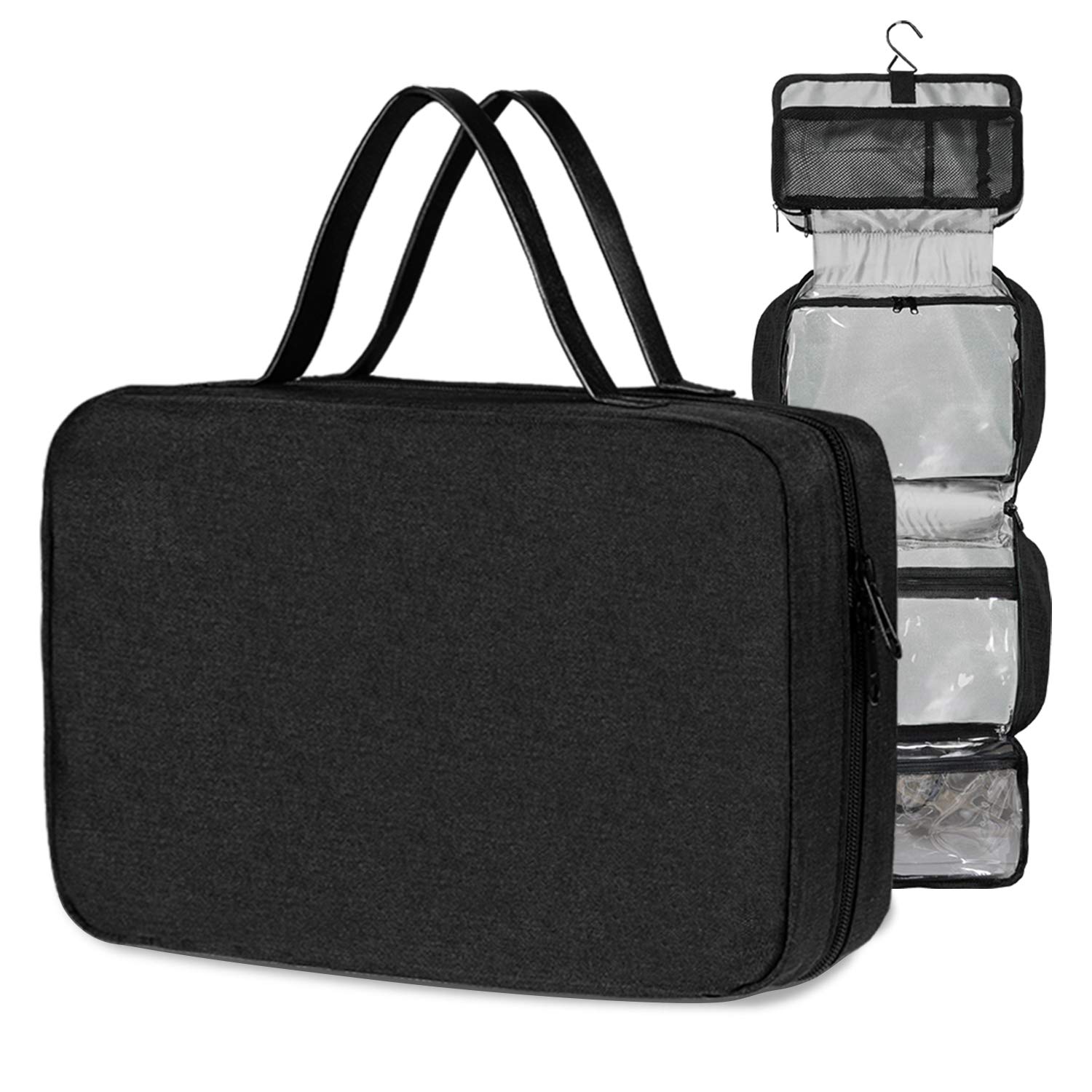 INNObeta KlyN 7.0 Liter Travel Hanging Toiletry Bag Wash Bag for Men and Women Strong Hook Large Detachable Clear Compartment for Liquids in Flights. (Carbon Black)