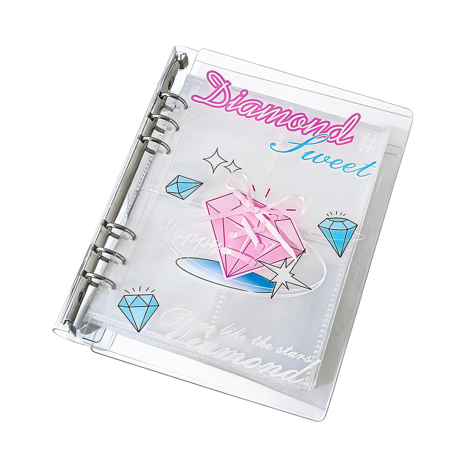 TFAOYS 6Rings Refillable Photo Album Acrylic Binder Cover with Ribbon Bowknot Accent Photocard Holders with 20 Clear Page Memory Album