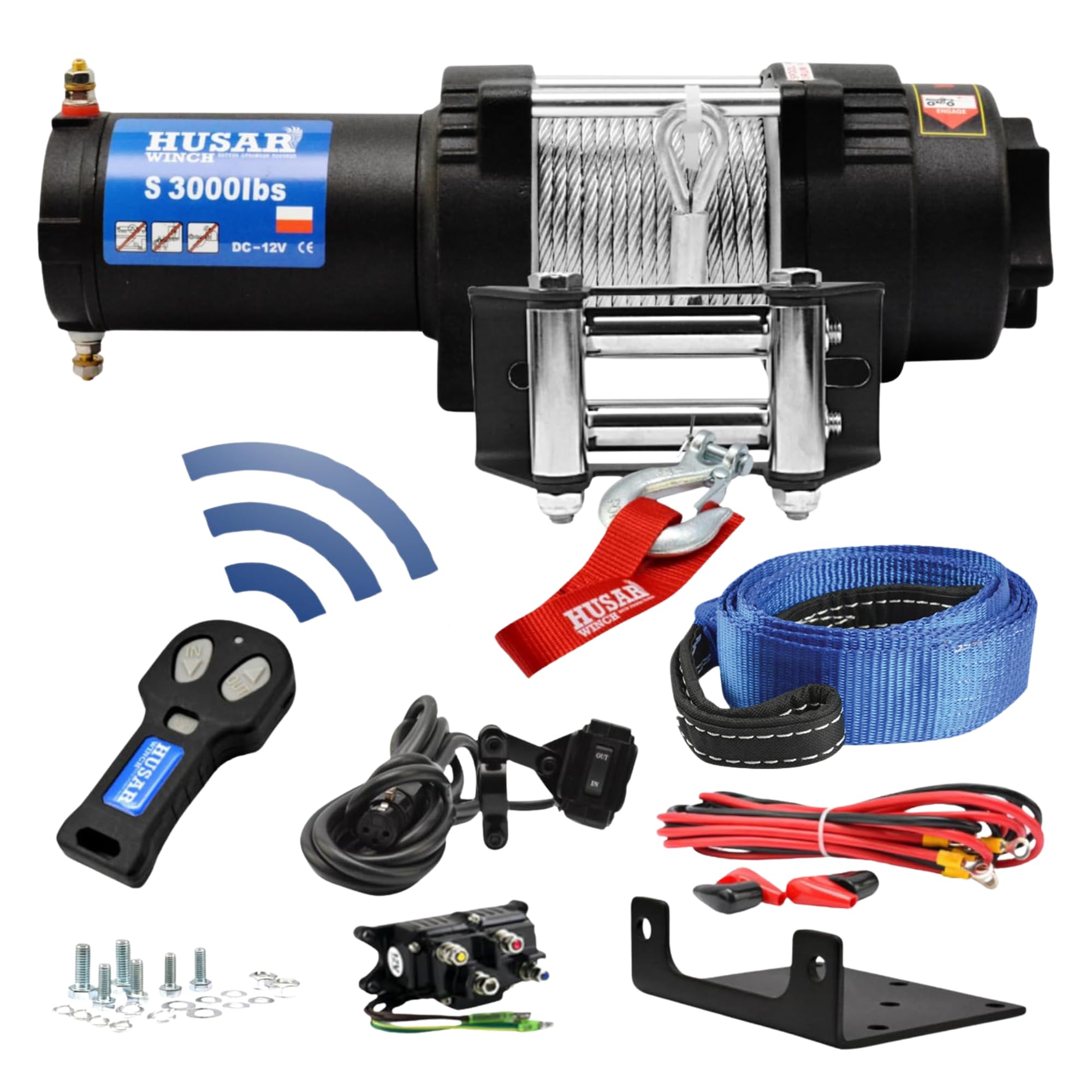 Cabrestante Eléctrico De 12V 3000 lbs | 1360 kg - Cuerda de Acero 12m, Transmisión Planetaria de 3 Etapas, Remoto Inalámbrico, Freno Automático, Kit de montaje - Ideal Para Quads y ATV/UTV