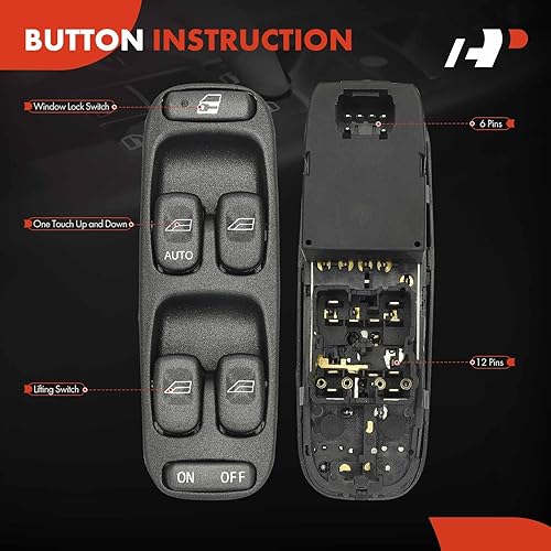 Miniatura 4 de A-Premium Interruptor de elevalunas eléctrico principal compatible con Volvo S70, V70 1998 1999 2000, lado delantero izquierdo del conductor,