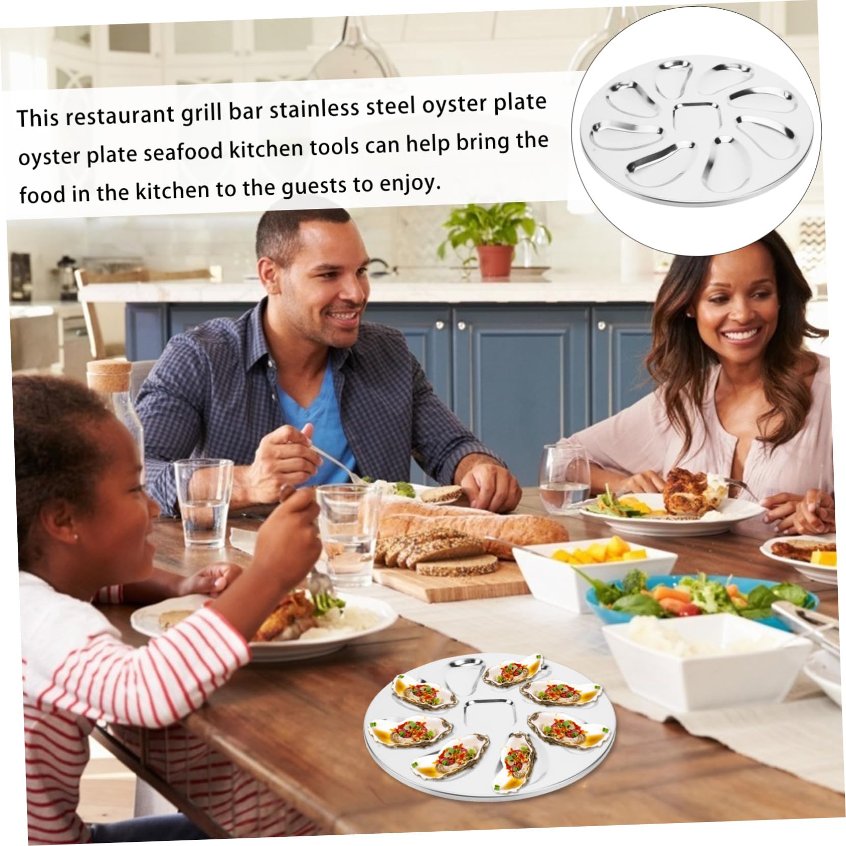 Plato para Ostras de Acero Inoxidable Resistente la Oxidación con Ranuras para Salsa para Horno para Mariscos Aperitivos y Uso Restaurantes