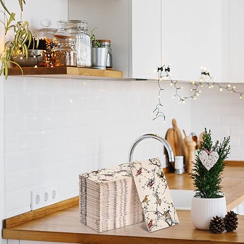 Miniatura 5 de Pajean 120 servilletas de 3 capas de papel de pájaros, toallas de mano de papel para cena, servilletas de papel decorativas para baño, tocador,